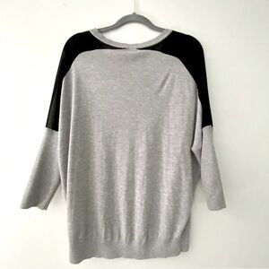 Halogen Oversize Soft Grey Sweater with Sheer Black Shoulders and Sleeve Size S